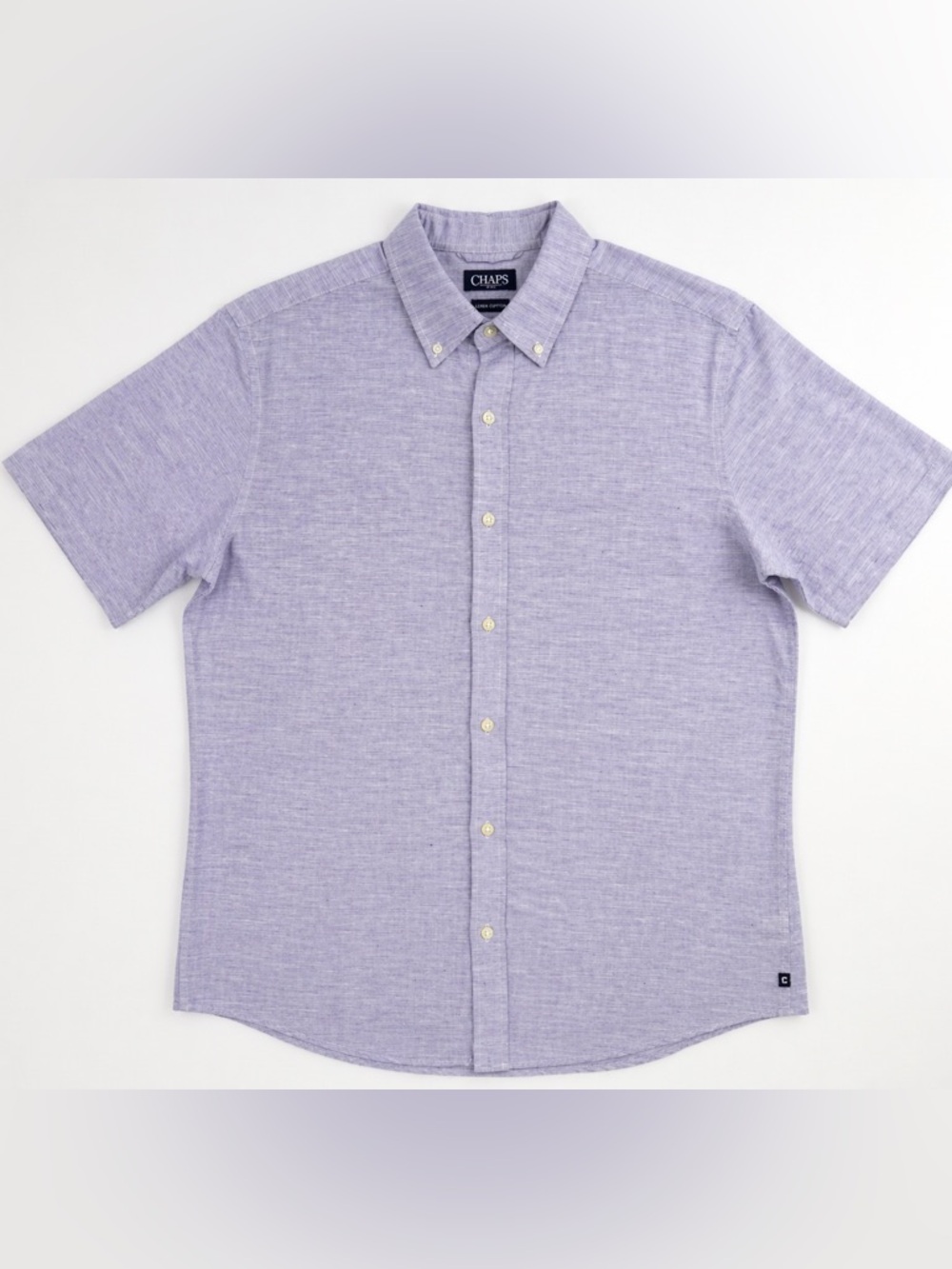 Chaps Linen Cotton Button Down Shirt Lavender Short Sleeve Mens Medium Casual